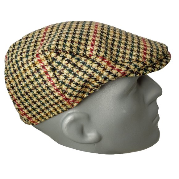 Men's Kirby Genuine British Wool Tweed Cap ZH043-2A RED/BLACK/GREEN - PICK SIZE - Picture 8 of 11